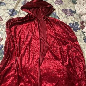 Dark Red Crushed Velvet Hooded Costume Cape